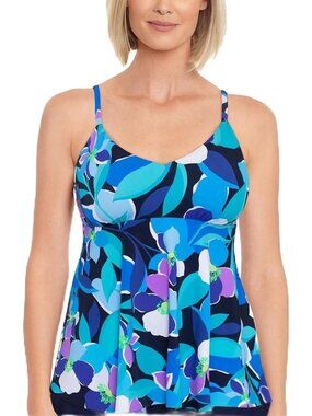Swim Solutions V-Neck Colorscope Tankini Swim Top Floral ( 10 )